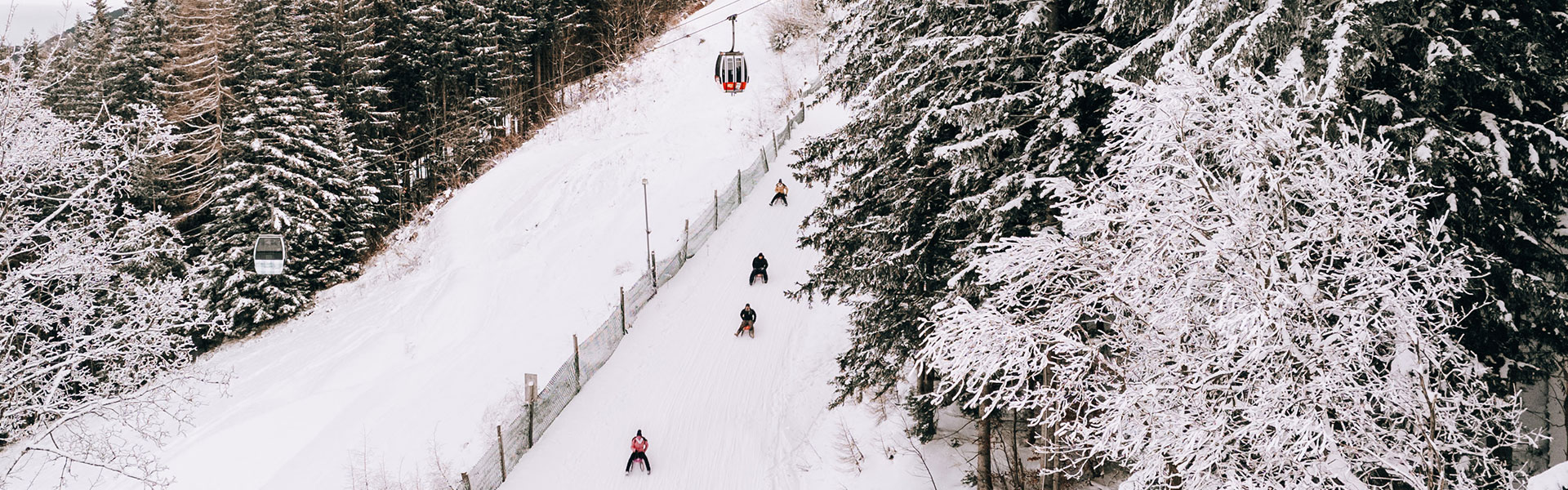 Rodeln auf der beschneiten Rodelbahn am Semmering