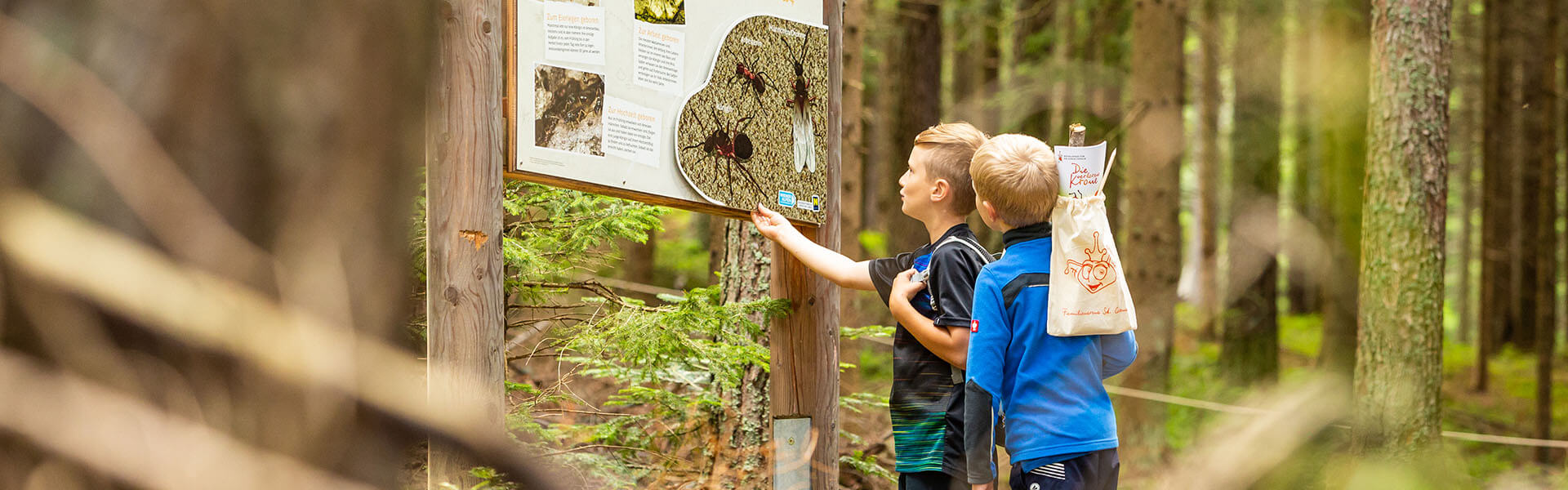 Kinder lesen Tafel im Motorikpark