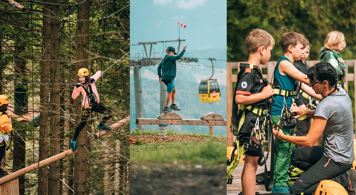 Kinder klettern im Waldseilgarten Hirschenkogel