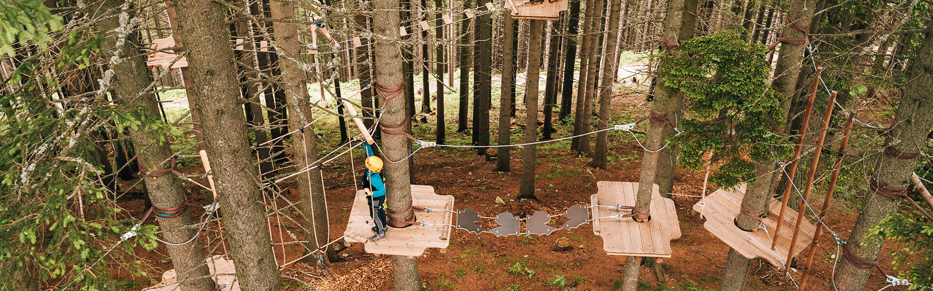 Kinder klettern im Waldseilgarten Hirschenkogel